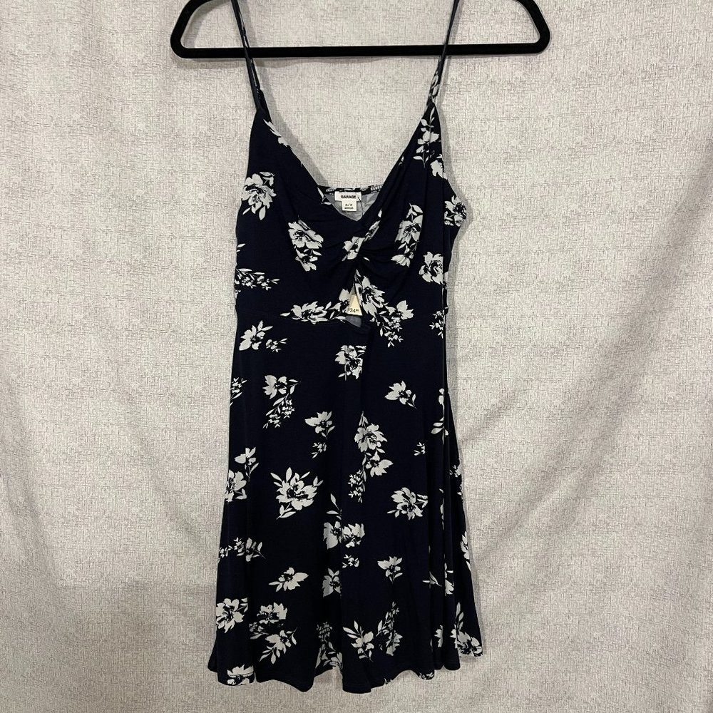 NWT Garage Twist-Front Black Floral Dress w/ Adjustable Straps (Med)